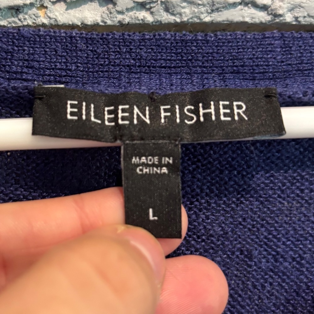 Eileen Fisher Blue V-Neck Dolman Sleeve Lightweight Knit Sweater Large - Picture 6 of 6